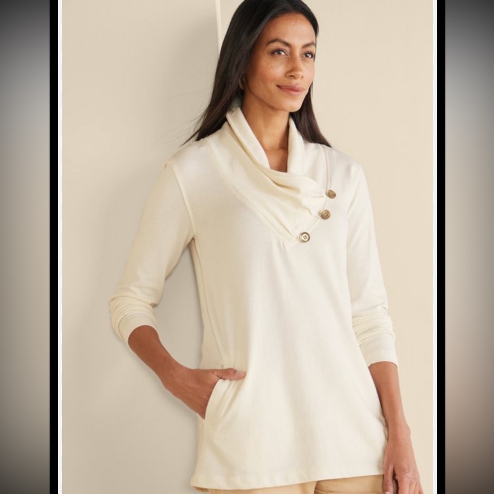 Soft Surroundings M ivory Cream Westminster sweatshirt tunic Lagenlook